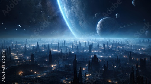 fantasy background with alien planet planetar landscape, ai tools generated image
