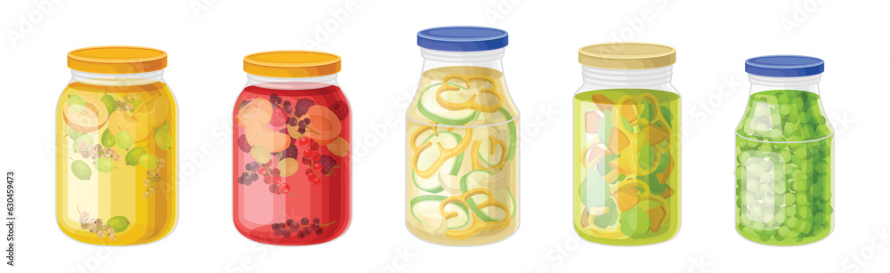 Preserved Food in Closed Glass Jars Vector Set Preserved Food in Closed Glass Jars Vector Set