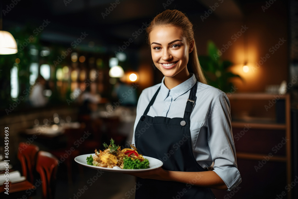 Waitress delivers food, generative ai Waitress delivers food, generative ai