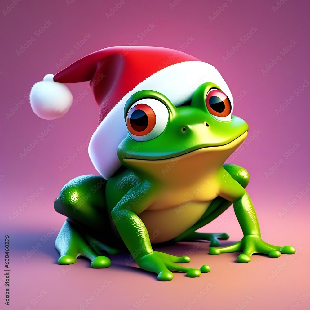 Obraz premium Frosch mit weihnachtmütze 