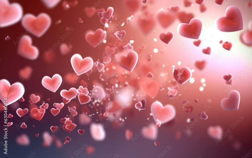 Romantic creative valentine's day rose background with flying hearts, Generative AI