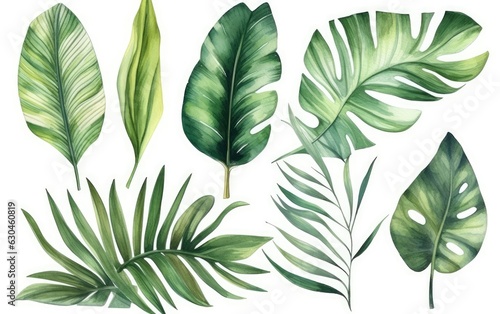 Tropical set Palm leaf. Exotic plants  palm leaves on isolated white background  Watercolor botanical illustration  Generative AI