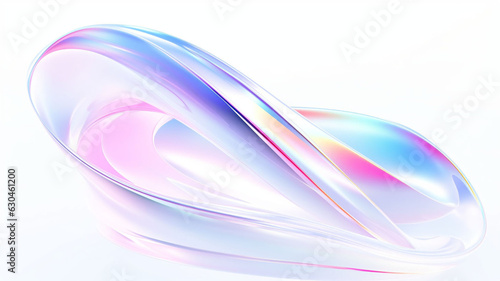 Transcendent Reflections Immersive 3D Render White Abstract Background with Transparent Glossy Glass Ribbon Floating on Water, Dynamic Holographic Curved Wave in Motion, Iridescent Design Element 