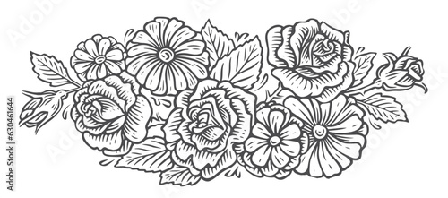 Wallpaper Mural Flowers. Wildflowers with leaves drawn in sketch style. Floral pattern sketch vintage vector illustration Torontodigital.ca