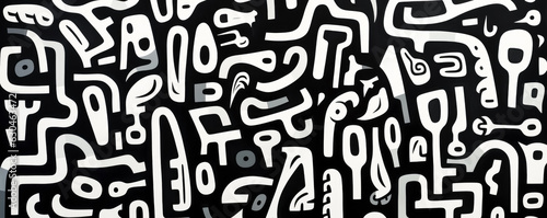 Black and white graffiti pattern texture background with a lot of black and white lettering.