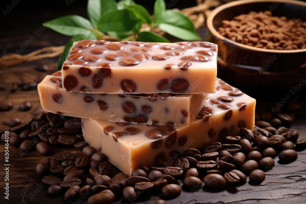 Handmade soap with coffee beans. Handmade soap with coffee beans.