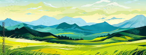 Beautiful meadow, field or nature. illustration style. Ai generation
