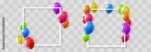 Vector colorful balloons isolated on png background. Realistic festive 3d helium balloons template for anniversary, Birthday party design. Vector illustration on transparent background