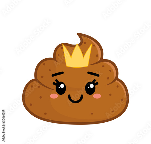 Poop queen. Cute queen with crown. Character, icon, face. Kawaii cartoon vector