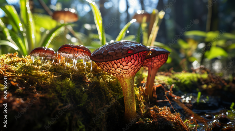 A rare and endangered pitcher plant attracting insects in a unique ...
