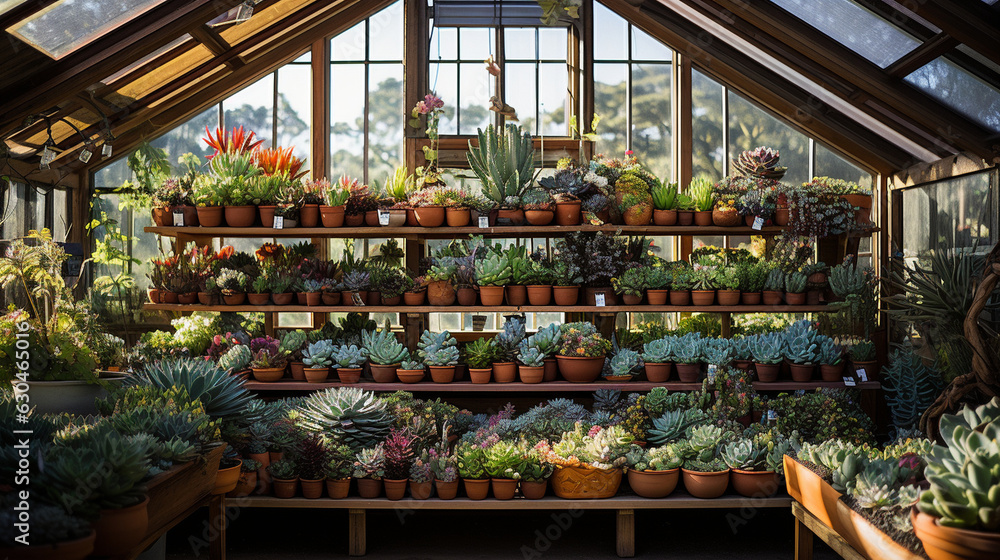 Fototapeta premium An endangered succulent species flourishing in a well-maintained botanical greenhouse