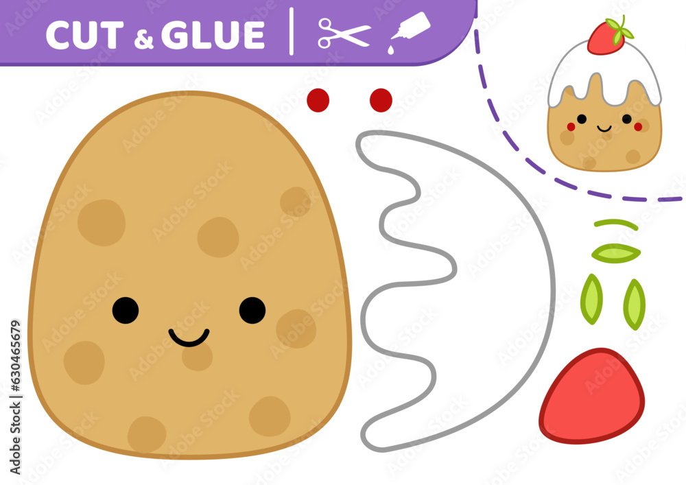 Funny cake in glaze. Squishmallow. Cut and glue. Applique. Paper game. Cake. Kawaii vector Funny cake in glaze. Squishmallow. Cut and glue. Applique. Paper game. Cake. Kawaii vector