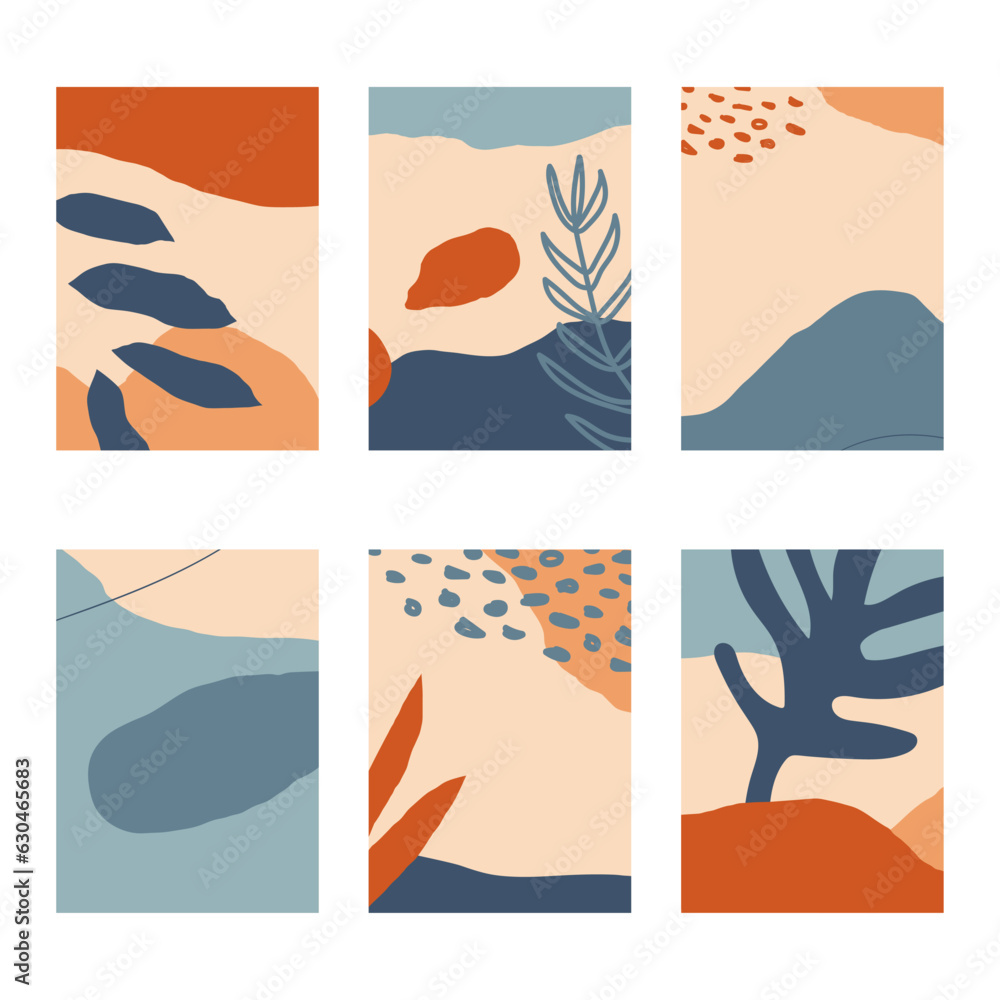 Set of 6 vertical abstract backgrounds or card templates in modern colors, in popular art style Set of 6 vertical abstract backgrounds or card templates in modern colors, in popular art style