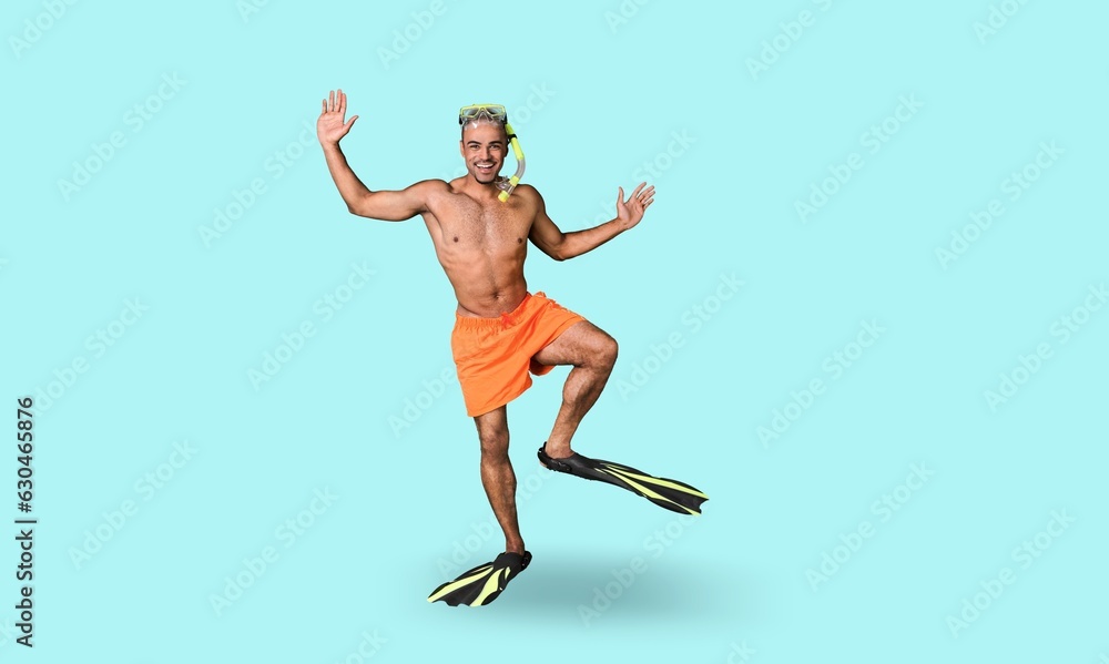 Funny joyful man ready for summer vacation Funny joyful man ready for summer vacation