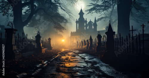 Misty Graveyard Walkway  Ethereal and Mysterious