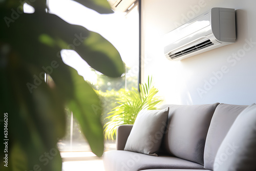 Energy-Efficient Air Conditioner in a Modern Living Room - Generative AI photo