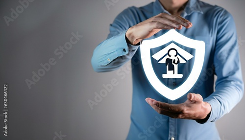 Man hand holding a shield protect  icon