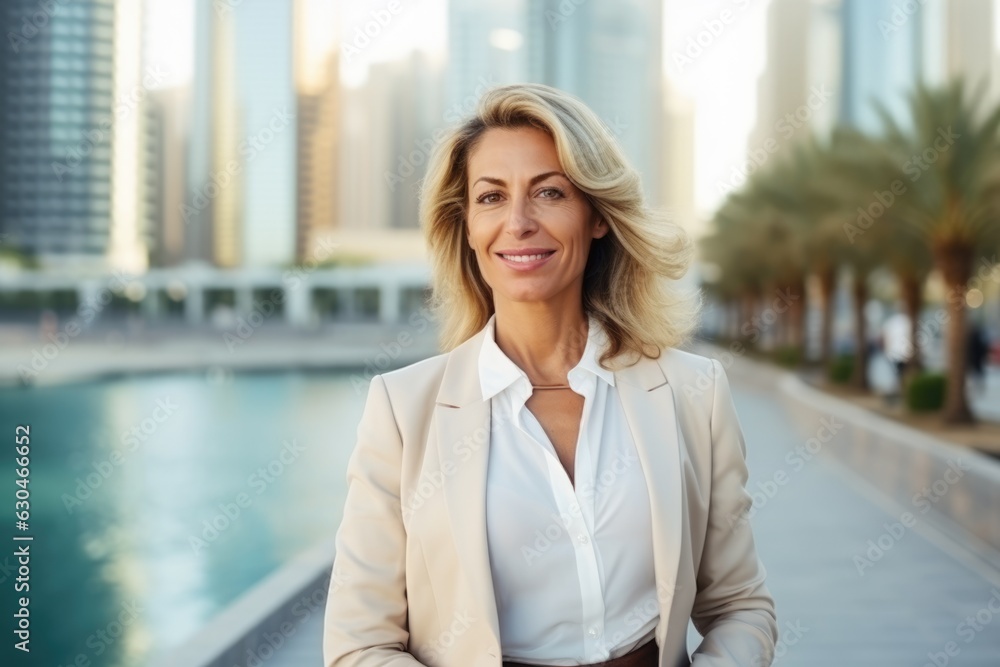 Mature happy pretty smiling professional business woman, happy confident positive female entrepreneur standing outdoor in the city Mature happy pretty smiling professional business woman, happy confident positive female entrepreneur standing outdoor in the city