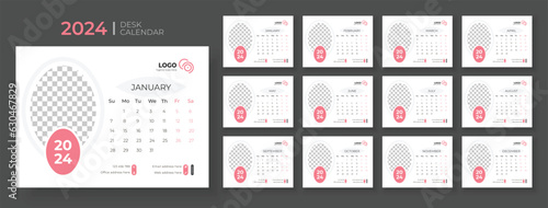 Desk calendar template 2024, Week Starts on sunday, Office Calendar 2024, template for annual calendar 2024