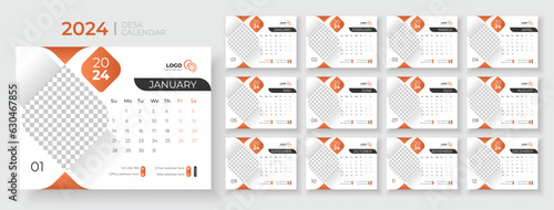 Desk calendar template 2024, Week Starts on sunday, Office Calendar 2024, template for annual calendar 2024