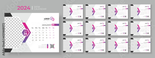Modern Desk Calendar 2024, Office Calendar 2024,Week Starts on sunday, template for annual calendar 2024.