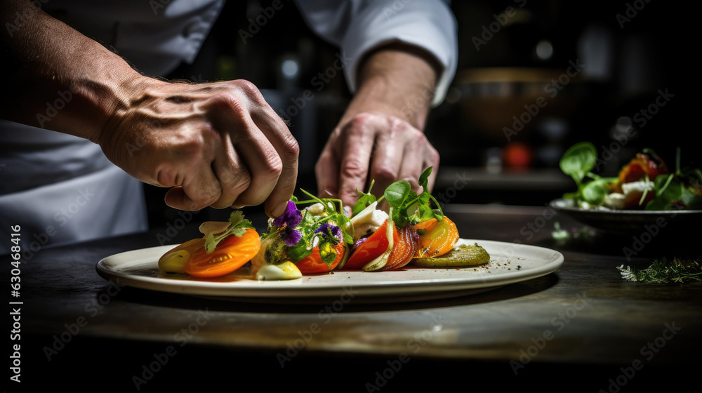 chef hand cooking food restaurant plate