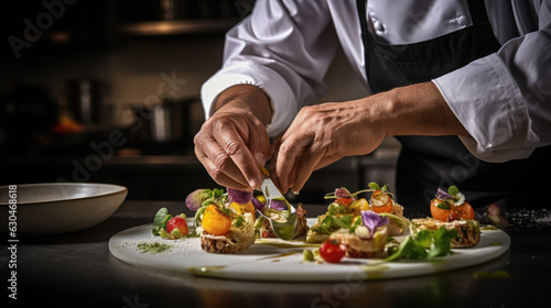 chef hand cooking food restaurant plate