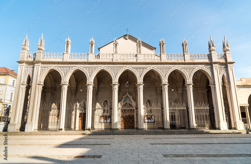Facade of Santo Stefano Cathedral in Piazza Duomo in the historical center of Biella