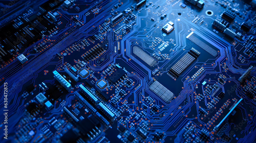 a microchip on a motherboard, futuristic concept of a new processor technology (generative AI)