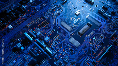 a microchip on a motherboard, futuristic concept of a new processor technology (generative AI)