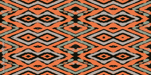 Ethnic Vector Ikat Boho Rug. Orange Abstract Wallpaper. Carpet Hippie Bohemian. Tapestry Hand drawn. Pillowcase Geometric Trendy. African Design. Orange Zigzag.