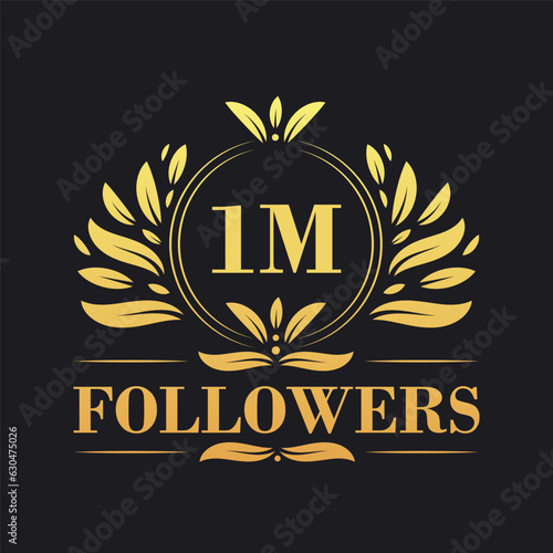 1M Followers celebration design. Luxurious 1M Followers logo for social media followers