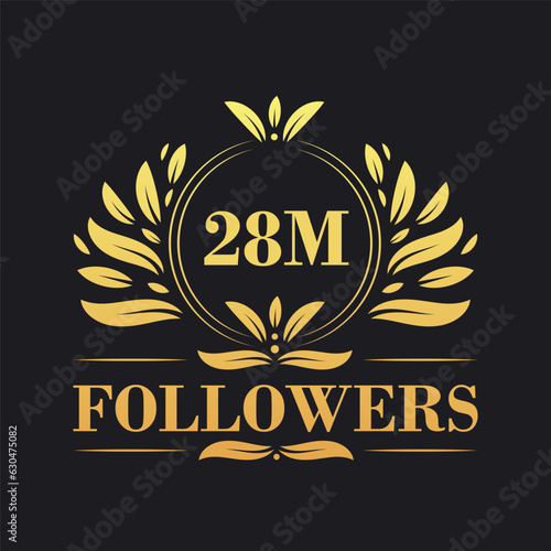 28M Followers celebration design. Luxurious 28M Followers logo for social media followers