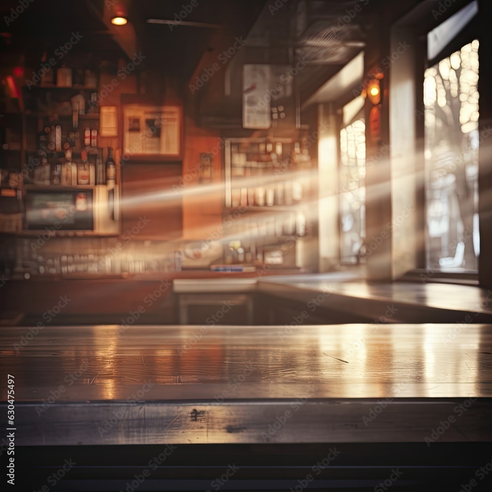 There is an empty wooden brown table top with a blurry country club background in image AIG30. (Generative AI) There is an empty wooden brown table top with a blurry country club background in image AIG30. (Generative AI)