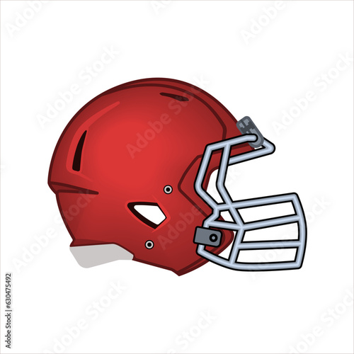 American football helmet. Side view. Sport equipment. Rugby helmet red isolated on white. American Football Symbol