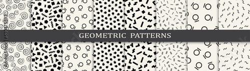 Set of memphis style seamless patterns. Abstract graphic design memphis pattern. Seamless memphis style background pattern.