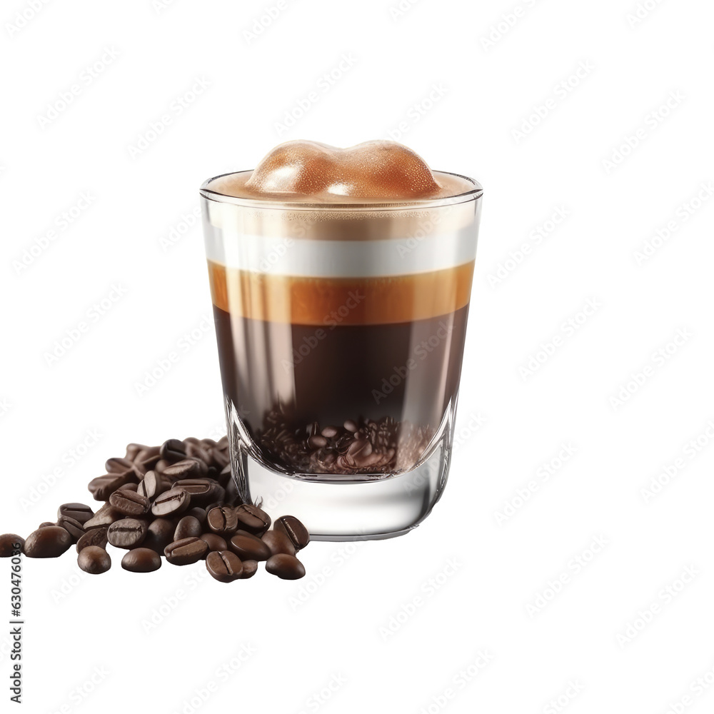 Espresso con panna with coffee beans on isolated transparent background. Generative AI Espresso con panna with coffee beans on isolated transparent background. Generative AI