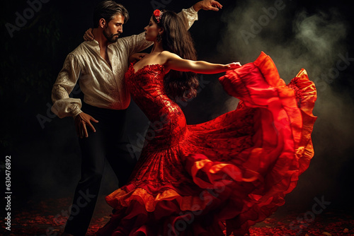 Fotobehang Couple dancing a seductive Flamenco of gitanos heritage