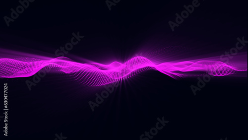 Fototapeta Naklejka Na Ścianę i Meble -  Black abstract background and purple digital dots form wave. Futuristic, Modern, Digital, Abstract and technology dots wave background. Data technology. Connecting dots and lines on black background