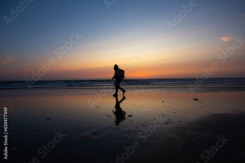 Pilgrim silhouette walking to 