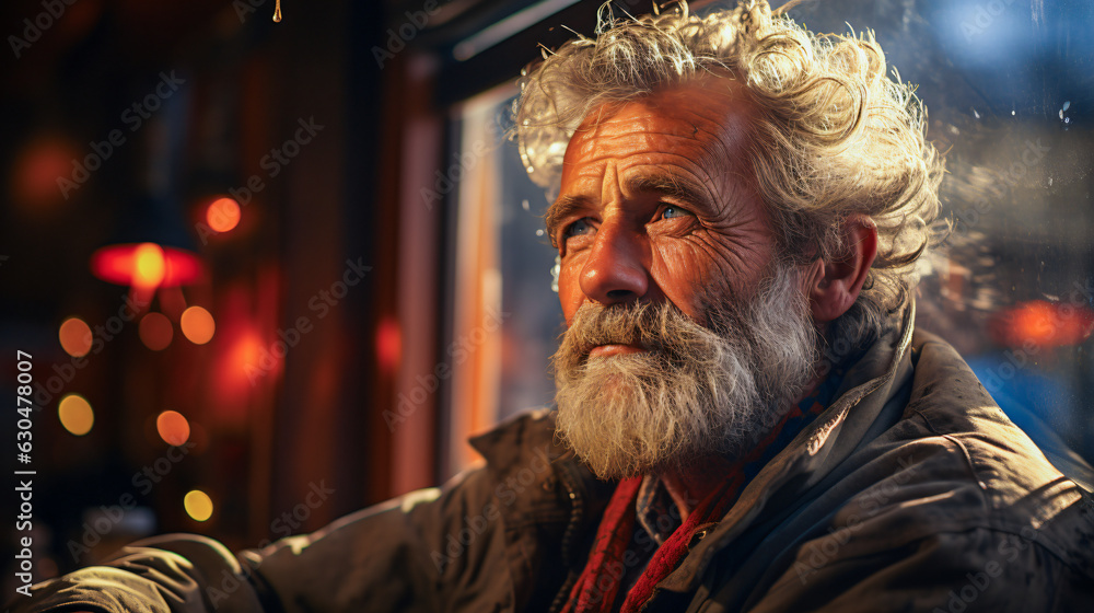 thoughtful senior man sitting near the window