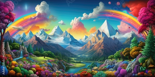 colorful of various colors on the background of the mountains. Generative AI © 22_monkeyzzz