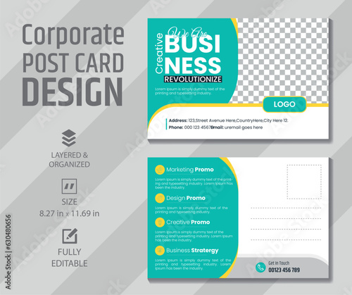Corporate business postcard template design. digital marketing agency postcard, business marketing postcard set, vector illustration.
