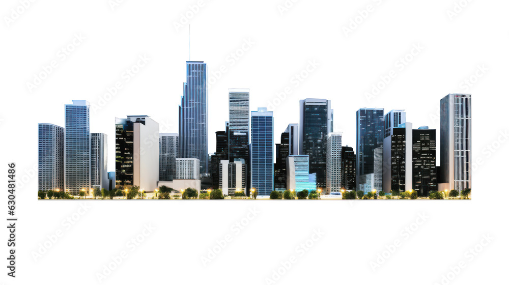 Fototapeta premium panoramic night city skyline isolated without background