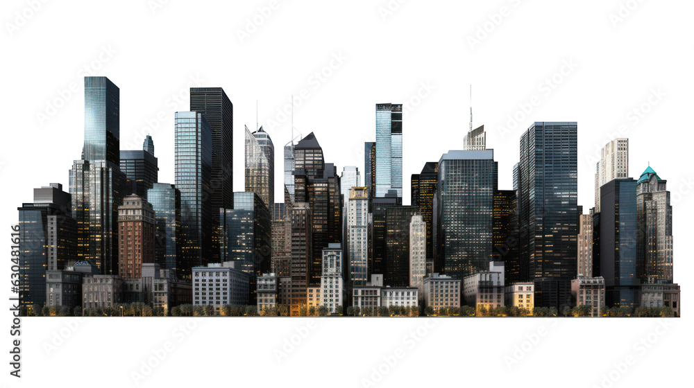 panoramic night city skyline isolated without background