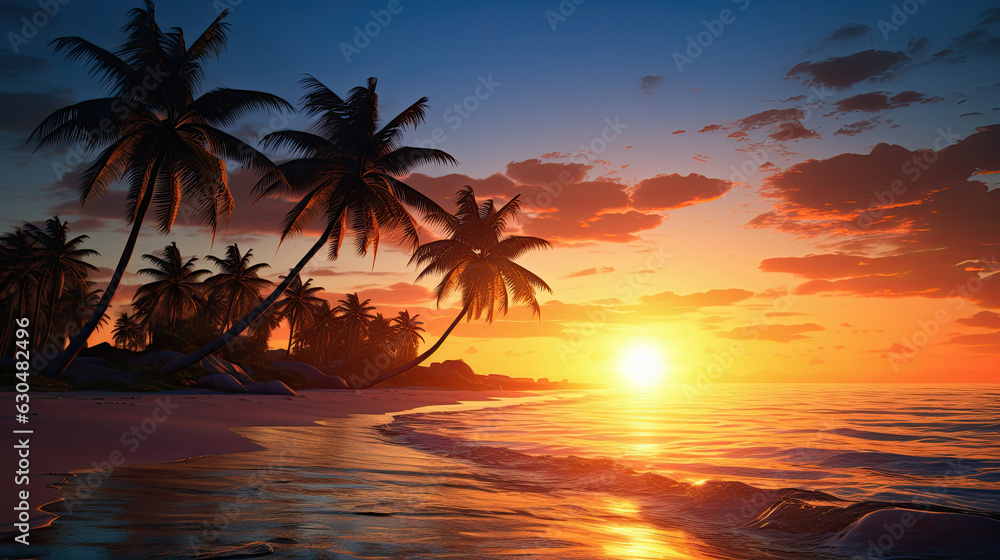 sunset beach tropical tree sea ocean landscapes