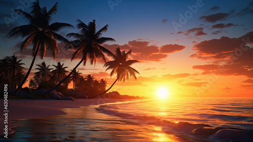 sunset beach tropical tree sea ocean landscapes © stocker