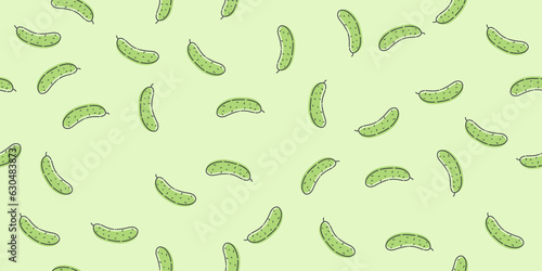 Small cucumbers scattered on the surface of the canvas. Wallpaper with cucumbers. Seamless pattern print for textiles, pillows, clothes, background, packaging, notepads.