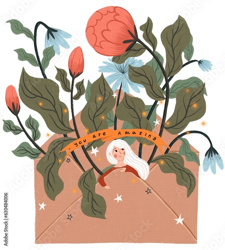 Wallpaper Mural Illustration of woman in an envelope with flowers Torontodigital.ca