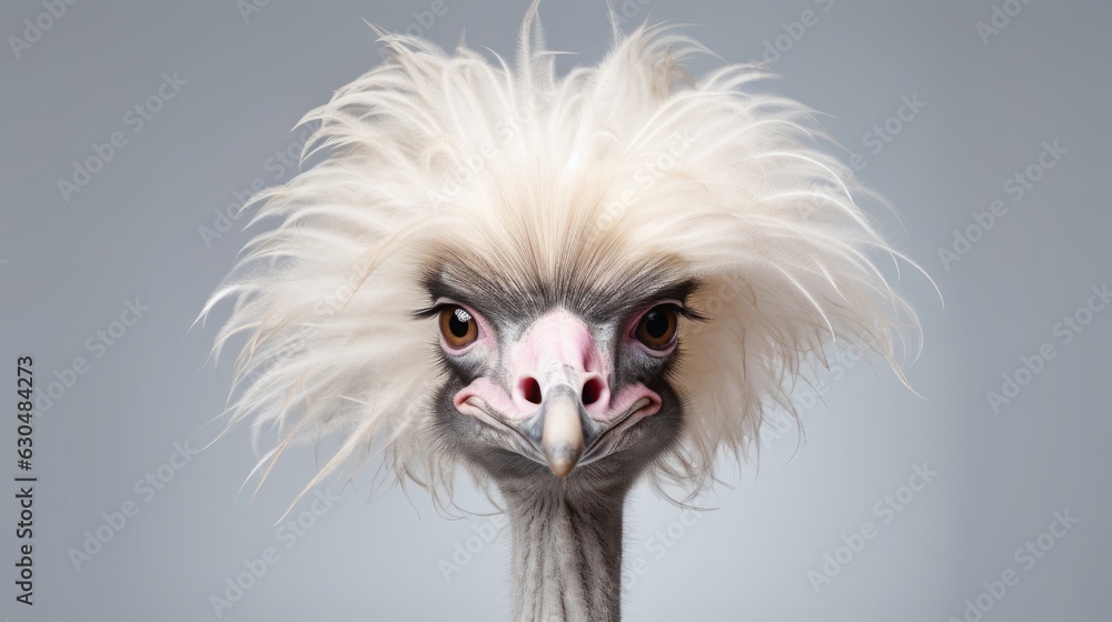 Obraz premium A bird's head with white feathered hair style